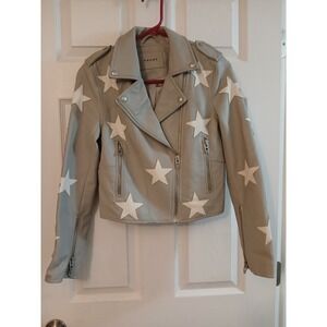 Blank NYC Faux Leather Star Moto Jacket Light Gray Size XS Vegan - Retail $148!